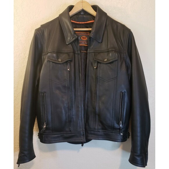 First Manufacturing Jackets & Blazers - First Manufacturing Womens Utility Cruising Black Leather Motorcycle Jacket LG